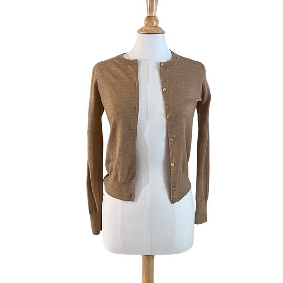 J. Crew Tan / Camel Lightweight Merino Wool Jackie Cardigan Gold Buttons, XS - Picture 1 of 12